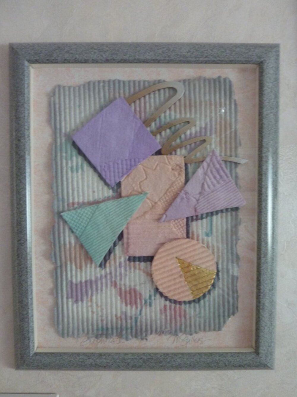 $700 Set of 2 Abstract Art signed by artist Graphics I & II Pastel glass framed